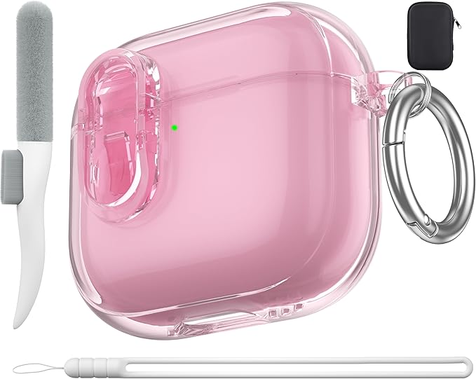 Valkit Compatible AirPods 4 Case Pink, Soft Airpods 4th Generation Cases Cute 2024 with Cleaner Kit, Shockproof Protective Cases with Keychain for Apple AirPods 4 Gen Clear Case for Women Men(Pink)