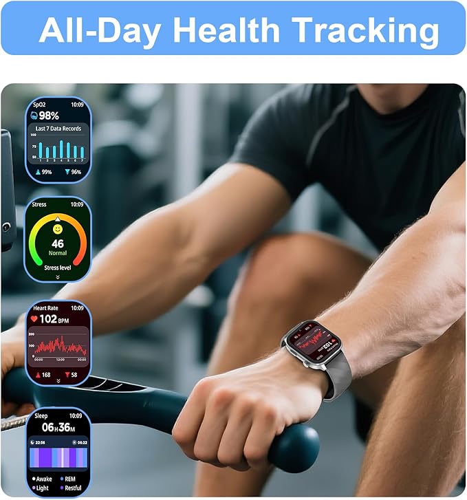 Smart Watch for Men Women (Answer/Make Calls), with Built-in GPS, 2.1" HD Screen, Heart Rate/Sleep Monitor,110+ Sport Modes, Fitness Tracker, Compatible with Android & iPhone