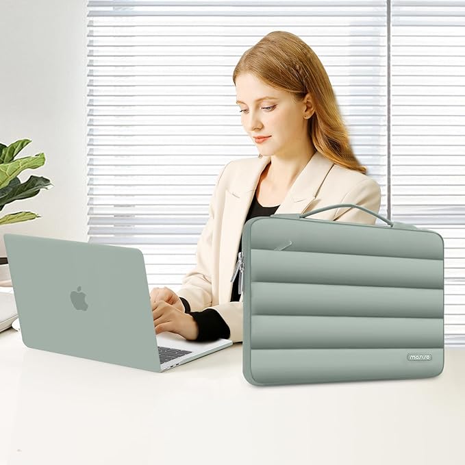 MOSISO Compatible with MacBook Air 13 inch Case M5 2026 M4 2025 M3 M2 2024-2022 A3449 A3240 A3113 A2681, Hard Case&Puffy Bag&Keyboard Cover&Webcam Cover&ScreenFilm for MacBook Air 13.6, Antique Green