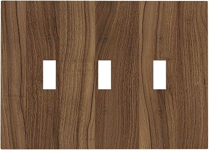 Decorative Light Switch Cover Plate Walnut Wood Brown Wooden Texture 3 Gang Wall Plate Triple Toggle Switch Plate Covers Electrical Outlet Cover For Farmhouse Cabin Decor