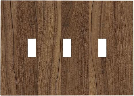 Decorative Light Switch Cover Plate Walnut Wood Brown Wooden Texture 3 Gang Wall Plate Triple Toggle Switch Plate Covers Electrical Outlet Cover For Farmhouse Cabin Decor