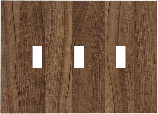 Decorative Light Switch Cover Plate Walnut Wood Brown Wooden Texture 3 Gang Wall Plate Triple Toggle Switch Plate Covers Electrical Outlet Cover For Farmhouse Cabin Decor