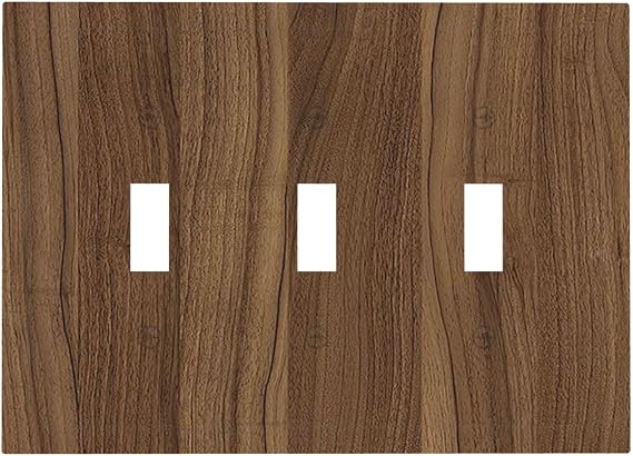 Decorative Light Switch Cover Plate Walnut Wood Brown Wooden Texture 3 Gang Wall Plate Triple Toggle Switch Plate Covers Electrical Outlet Cover For Farmhouse Cabin Decor