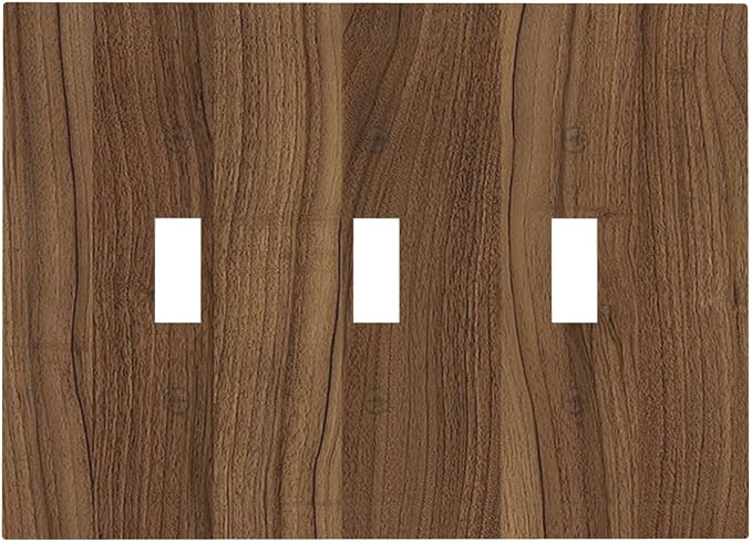 Decorative Light Switch Cover Plate Walnut Wood Brown Wooden Texture 3 Gang Wall Plate Triple Toggle Switch Plate Covers Electrical Outlet Cover For Farmhouse Cabin Decor