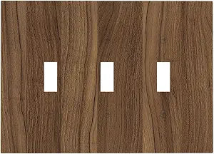 Decorative Light Switch Cover Plate Walnut Wood Brown Wooden Texture 3 Gang Wall Plate Triple Toggle Switch Plate Covers Electrical Outlet Cover For Farmhouse Cabin Decor