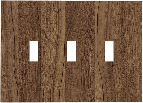 Decorative Light Switch Cover Plate Walnut Wood Brown Wooden Texture 3 Gang Wall Plate Triple Toggle Switch Plate Covers Electrical Outlet Cover For Farmhouse Cabin Decor