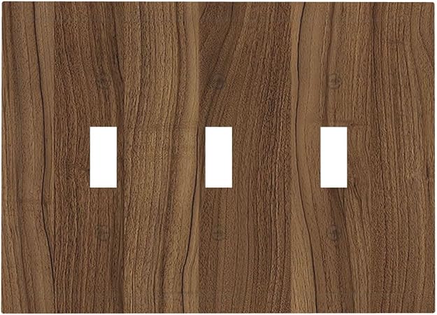 Decorative Light Switch Cover Plate Walnut Wood Brown Wooden Texture 3 Gang Wall Plate Triple Toggle Switch Plate Covers Electrical Outlet Cover For Farmhouse Cabin Decor
