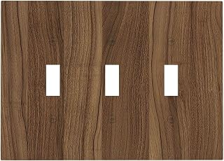 Decorative Light Switch Cover Plate Walnut Wood Brown Wooden Texture 3 Gang Wall Plate Triple Toggle Switch Plate Covers Electrical Outlet Cover For Farmhouse Cabin Decor - Image 1