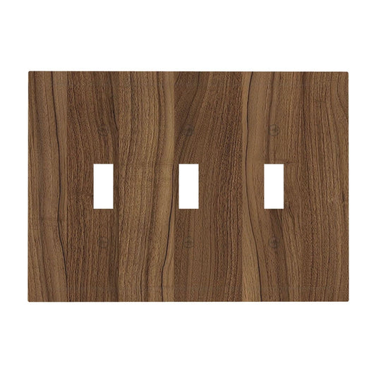 Decorative Light Switch Cover Plate Walnut Wood Brown Wooden Texture 3 Gang Wall Plate Triple Toggle Switch Plate Covers Electrical Outlet Cover For Farmhouse Cabin Decor