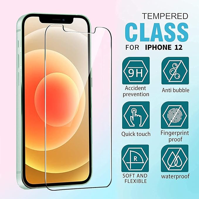 Ferilinso [4 Pack] 2 Pack Screen Protector for iPhone 12 with 2 Pack Camera Lens Screen Protector [Tempered-Glass] [Military Protective] [HD Clear] [Case Friendly] [Anti-Fingerprint] [Anti-Scratch]