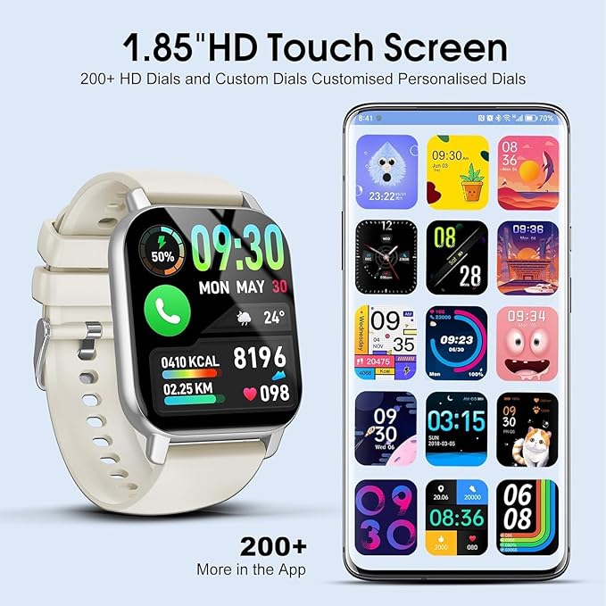 Smart Watch for Men Women with Bluetooth Call/Message Reminder, Smartwatch 1.85" Screen, Fitness Watch Heart Rate/Sleep/Calories/Steps Monitor, 112+ Sport Mode, Activity Tracker for Android iOS, White