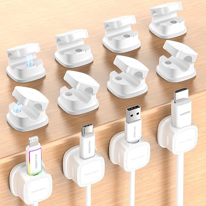 Rocoren 12‑Pack Magnetic Smooth Adjustable Cable Clips Cord Organizer
