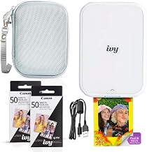 Canon Ivy 2 Mini Photo Printer (Pure White) - Bluetooth, Print from iOS & Android Devices, Bundle Incl. 110 Zink Sticky-Back Prints, LED Light Bar, Protective Case, and USB Cable - Image 1