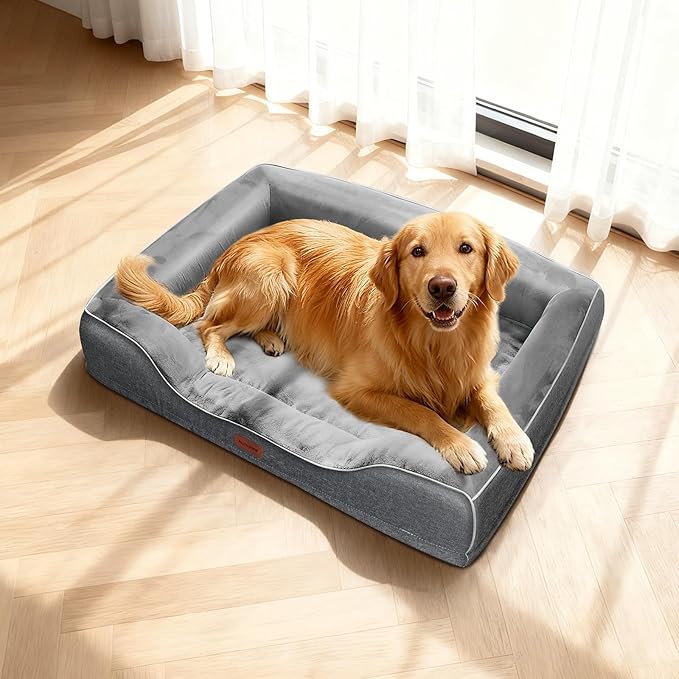 Cooling Dog Beds for Extra Large Dogs with Removable Washable Covers,Orthopedic Sofa Bed with Cool Gel Memory Foam and Egg Crate Foam Waterproof Relieves Joint Pain,48"x30"x9.0" Dark Grey