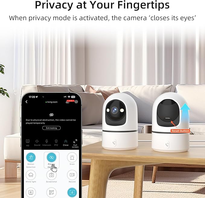 2K Indoor Security Camera, 360° WiFi Cameras for Home Security, Baby/Pet Camera with Phone App, One-Touch Call, Auto Tracking, IR Night Vision, Motion Detection, 2.4Ghz WiFi (2 Pack)