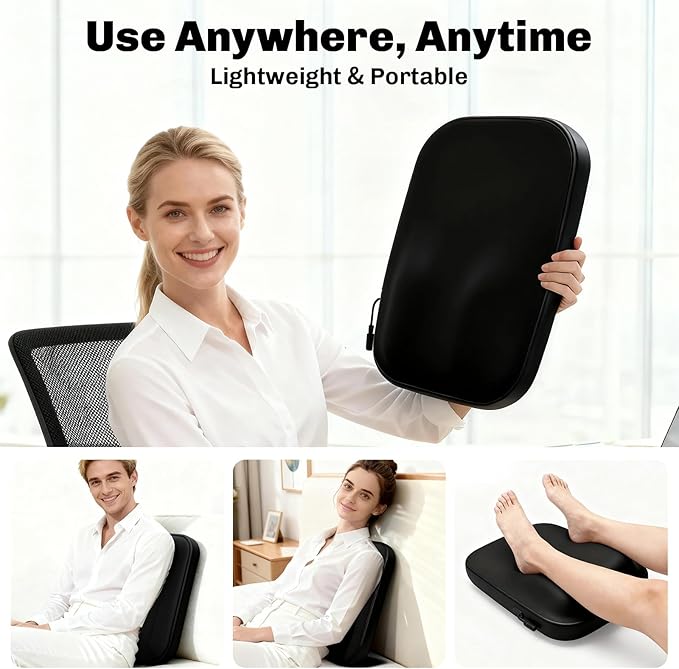 Solucky Back Massager for Pain Relief Deep Tissue, Back Massager with Heat, Deep Kneading Massage for Back, Adjustable Intensity & Dual Modes, Red Light Heating Therapy, 12V Corded for Home & Office