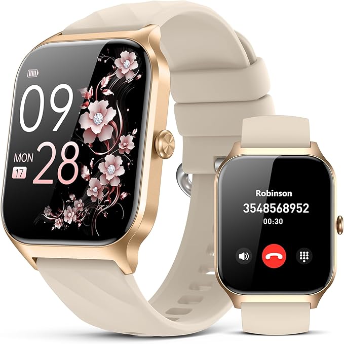Smart Watch for Women Men,(Answer/Make Call) 1.83'' HD Fitness Activity Tracker Smartwatch for Android iPhone iOS Compatible,IP68 Waterproof Step Counter with Sleep Monitor (Modern, Gold, 1.83)