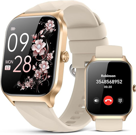 Smart Watch for Women Men,(Answer/Make Call) 1.83'' HD Fitness Activity Tracker Smartwatch for Android iPhone iOS Compatible,IP68 Waterproof Step Counter with Sleep Monitor (Modern, Gold, 1.83)