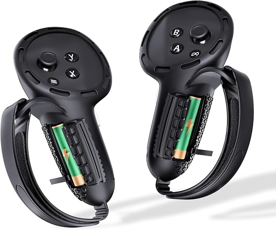 Controller Grips Compatible with Meta Quest 3S/Quest 3, Upgraded All-Silicone Controller Grips Cover for Quest 3S/Quest 3 with Battery Opening and Knuckle Straps Protector