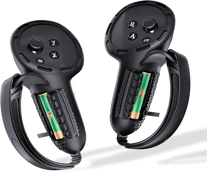 Controller Grips Compatible with Meta Quest 3S/Quest 3, Upgraded All-Silicone Controller Grips Cover for Quest 3S/Quest 3 with Battery Opening and Knuckle Straps Protector