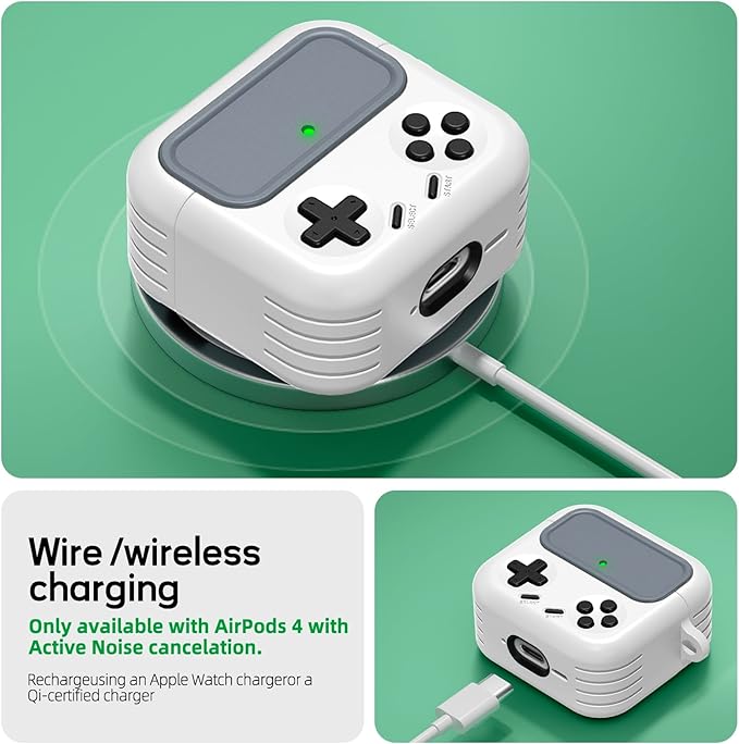 Inesore for Airpods 4 Case with Lock,Compatible with Airpods 4 with Active Noise Cancellation Cases,Classic Cool Funny Game Console Air pods4 Case Cover for Men Boy with Cleaner Kit(White)