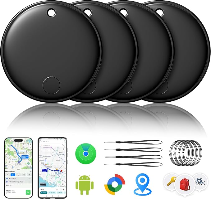 2026 Air Tracker Smart Tags Android & iOS-4 Packs,Dual System Bluetooth Luggag Tracker Keys Finder/Item Locator Work with Apple Find My (iOS)&Google's Find Hub(Android) for Key,Backpack,Luggage Black