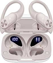 PocBuds Bluetooth Headphones Wireless Earbuds 80hrs Playtime Wireless Charging Case Digital Display Sport Ear Buds with Earhook Deep Bass IPX7 Waterproof Over-Ear Earphones for Phone Laptop Beige - Image 1