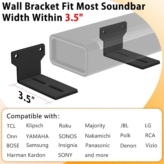 woiron Universal Soundbar Wall Mount Bracket Floating Wall Shelf Compatible for Samsung, Sony, LG,Vizio, Bose and More,Soundbar Mounting Bracket Shelf Mount Under TV (2 pcs)