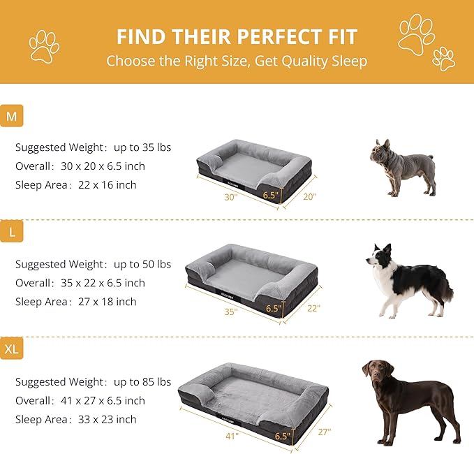EGOHOME Orthopedic Dog Bed for Medium Dogs, Waterproof Memory Foam Medium Pet Beds with Sides,Egg-Crate Charcoal Foam Sofa with Removable Cover & Non-Slip Base, Grey, 30x20x6.5 Inch