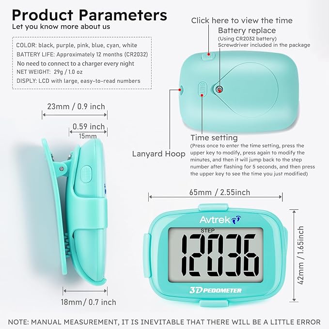 3D Step Counter Clip On with LED Backlight Pocket Pedometer for Walking Outdoor Activities Fitness Tracker Without Smartphone