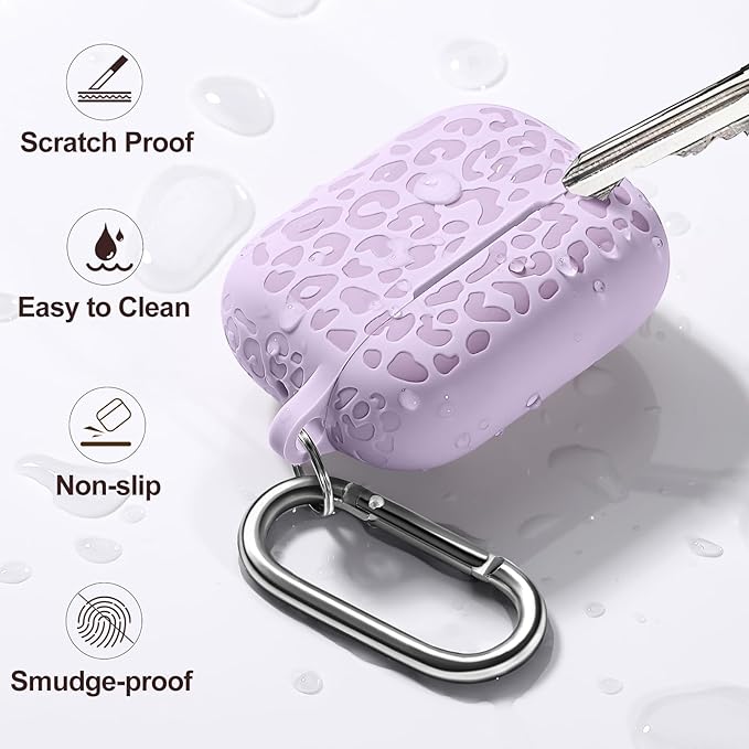 Fashion Engraving Leopard Case Compatible with Airpods Pro Case Cover 2022, Soft Silicone for Airpods Pro Case, Front LED Visible, Lavender