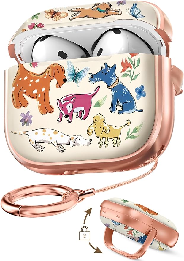 Coralogo for AirPods 4 Case with Safety Lock - Cute Cartoon for Women Girls Fashion Stylish Dogs Pattern Design Kawaii Girly Girlish Hard Protective Cover for AirPods 4th Generation 2024