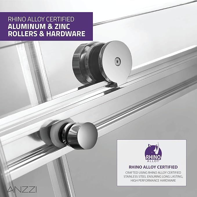 ANZZI Kahn 48x76inch Frameless Sliding Shower Door with Horizontal Handle in Polished Chrome, Scratch Resistant Dual Protective Coating Tempered Deco-Glass Easy Glide Shower Door, SD-FRLS05801CH