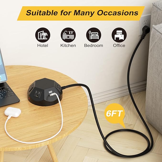 Power Strip Tower with PD 20W USB C Ports, Surge Protector with 4 Outlet and 4 USB Ports, 6.56 FT Extension Cord Power Tower Charging Station for Desk, Home Office, Living Room, Bedroom