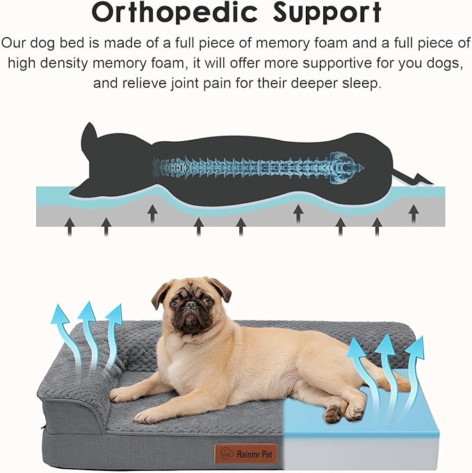 Orthopedic Dog Bed Medium Size Dog, 30x20x6 Inches Memory Foam Pet Bed for Small and Medium Dogs, Washable Removable Cover, Nonskid Bottom, Waterproof, Dark Grey