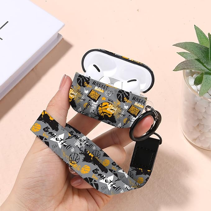 for Airpods Pro Case, Cute Cool Basketball Pattern TPU Soft Cases for Airpods Pro Case 1st Gen, Shockproof for Airpods Pro 2019 Case Men Women with Cleaner Kit & Keychain, Orange