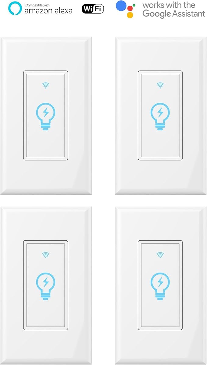 Micmi Smart Switch, WiFi Light Switch in-Wall Compatible with Amazon Alexa Google Home, Timing Function, Suit for 1/2/3/4 Gang Switch Box, Neutral Wire Required (1 Gang Smart Touch Switch 4pack)