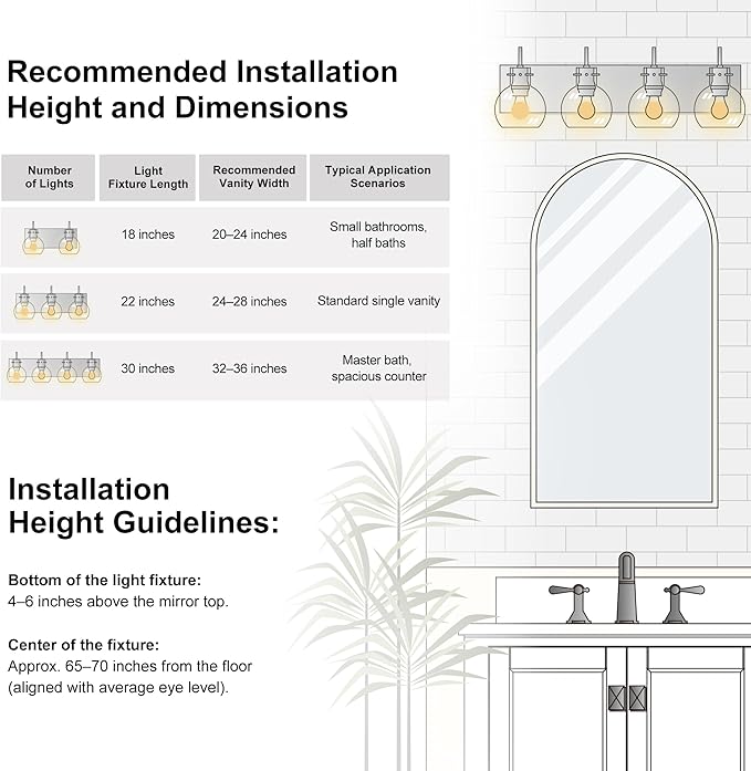 Brushed Nickel Bathroom Light Fixtures, 4-Light Modern Vanity Light Over Mirror, Wall Sconces with Frosted Glass Shades, E26 Socket (Bulbs Not Included)