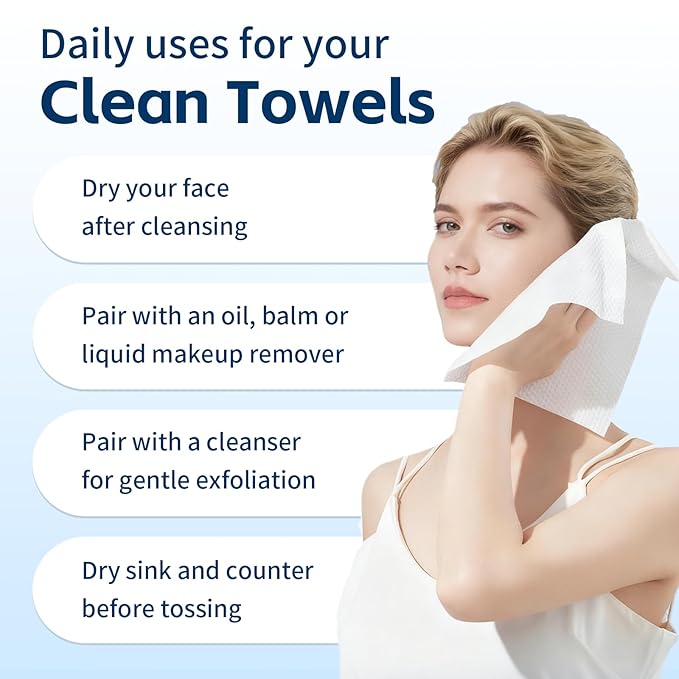 Towels XL, 100% Biobased Face Towel, Disposable Face Towelette, Thick Face Towel for Sensitive Skin, Makeup Remover Dry Wipes, Ultra Soft, 1 Pack, 50 Ct