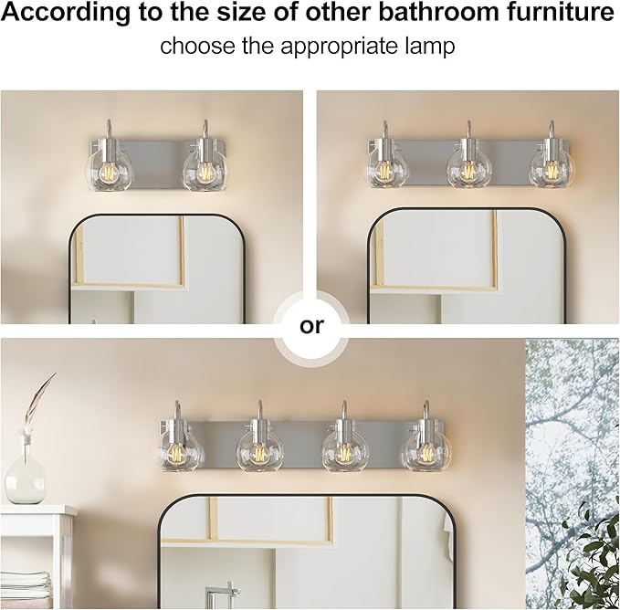 Brushed Nickel Bathroom Light Fixtures, 4-Light Modern Vanity Light Over Mirror, Wall Sconces with Frosted Glass Shades, E26 Socket (Bulbs Not Included)