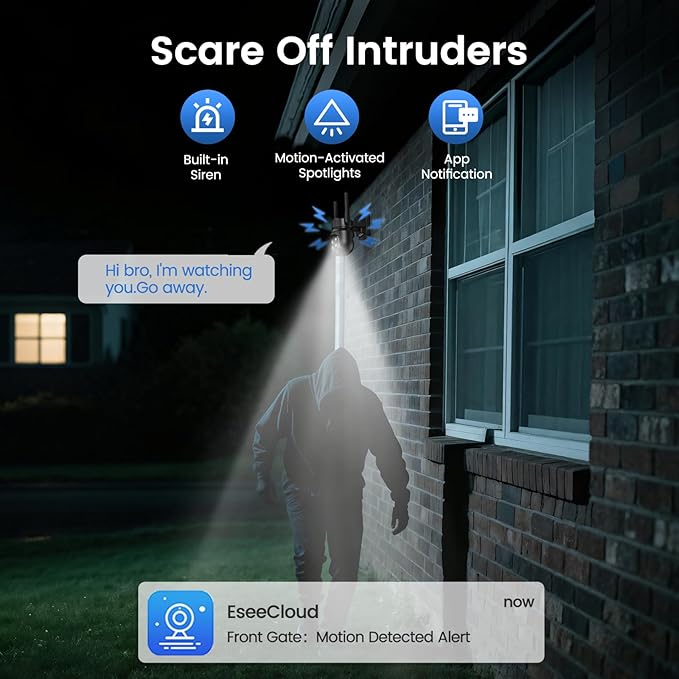 2.4G/5G WiFi 6 Wireless Outdoor 360° View Security Camera, 2K, Solar Powered 4MP, Color Night Vision, AI Human Detection, Pan/Tilt, Spotlight & Siren, 2-Way Talk, Cloud/SD Storage, IP65