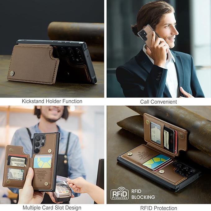 Bemal for Samsung Galaxy S22 Ultra Wallet Case with Card Holder, RFID Blocking, Shockproof Leather Kickstand for Men and Women, Durable Protective Phone Cover for 6.8", Brown