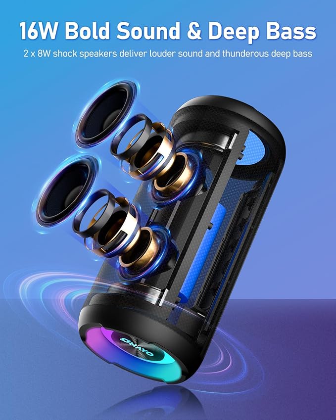 Portable Wireless Speaker with Cool Dynamic LED Lights, Bluetooth Speakers, IPX6 Waterproof, BT5.3, Loud Stereo Wireless Speaker for Party, Beach, Outdoor Camping, Support TF/AUX