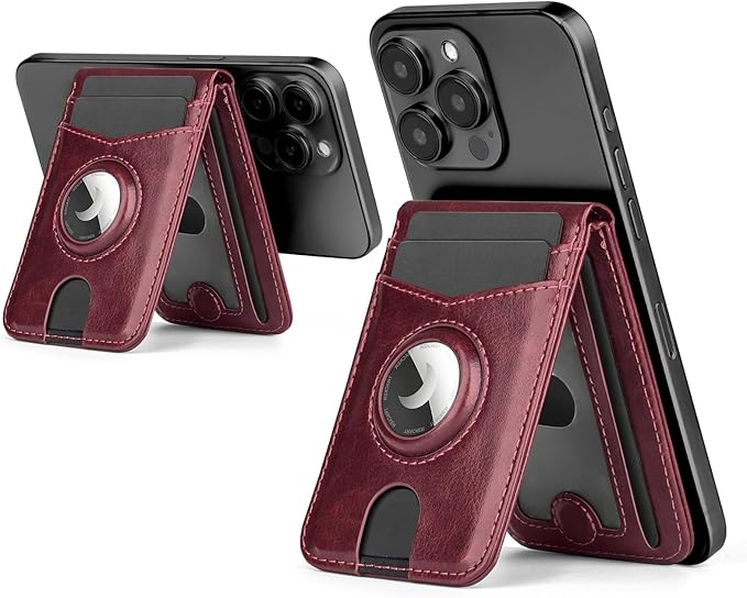 Compatible with Magsafe Case with RFID Blocking Card Holder AirTag pocket for iPhone 17/16/15/14/13/12 Pro/Pro Max/PlusSeries,Not Fit iPhone Mini,Wine Red