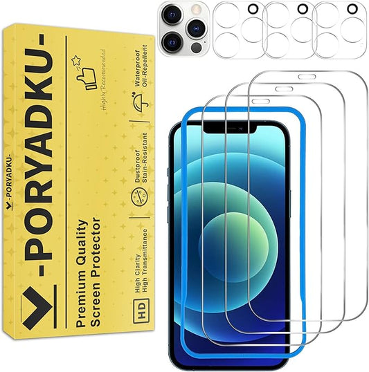 [3+3 Pack] Tempered Glass Screen Protectors and Camera Lens Protector for iPhone 12 Pro Max 6.7 inch, [Anti-Scratch], [9H Hardness], [Anti-Fingerprint], [Easy Install], [Bubble Free], [Ultra-Thin]