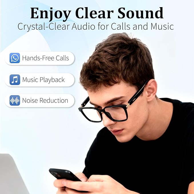 AI Smart Glasses with Real-Time Translation & Voice Assistant – Bluetooth Sunglasses with Noise-Cancelling Calls, Music, Touch Control, Photochromic Lenses, UV & Blue Light Protection-Black