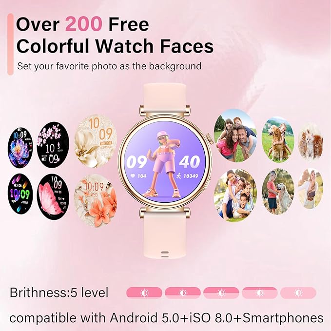 Smart Watch for Women (Answer/Make Call) 1.27" HD Smartwatch Compatible Android/iphone Phone with 2 Bands Fitness Tracker/AI Voice/Heart Rate/Sleep Monitor, 220+ DIY Dial & IP68 Waterproof, Pink