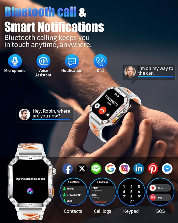 Military Smarty Watch for Men, 2.01" Smartwatch with 1200mAh Battery, Flashlight, Answer/Make Calls, Heart Rate/Sleep Monitor 100+ Sport Modes Fitness Tracker for Android/iPhone