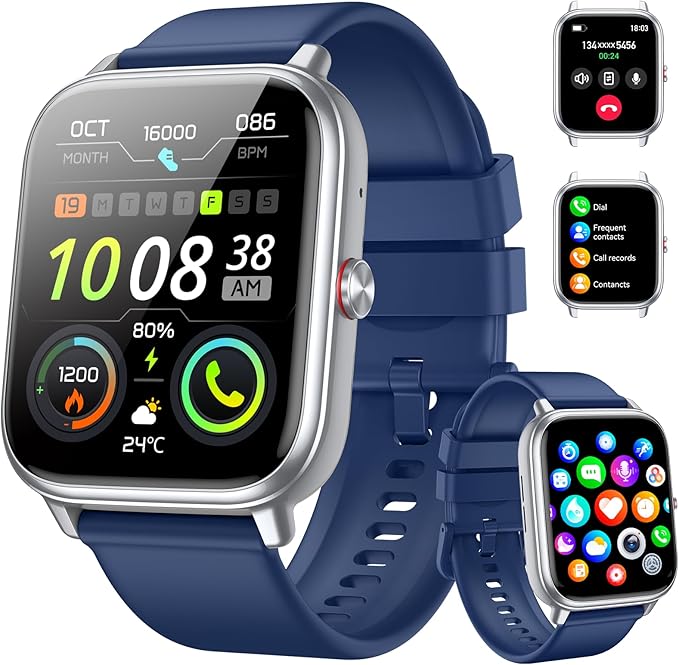 Smart Watch for Men Women, Fitness Tracker (Answer/Make Call), 1000 mAh Battery, 120+ Sport Modes, Step Counter/Sleep Monitor Fitness Watch, Smartwatch for Android/iPhone (Blue)