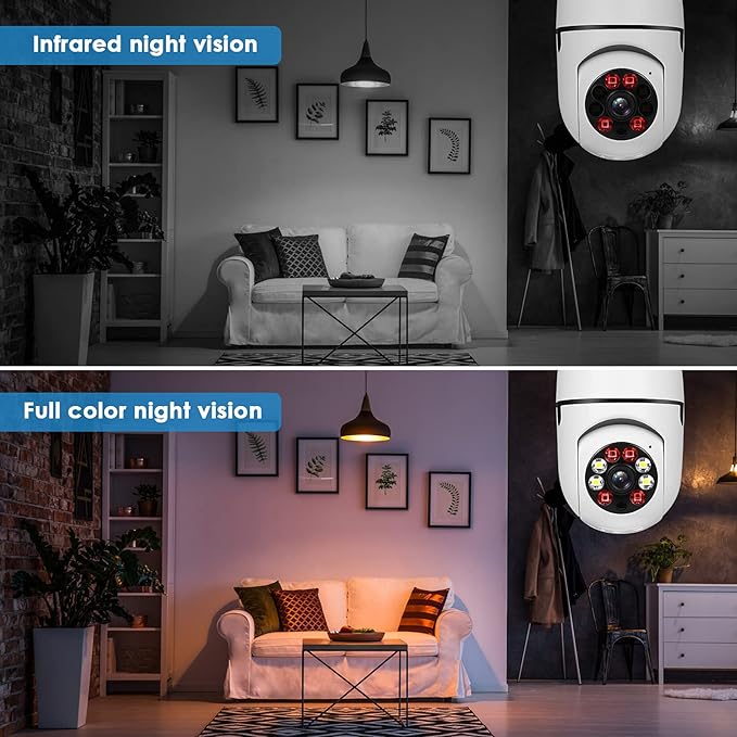 UPULTRA Light Bulb Security Camera 1080P Wireless WiFi Outdoor Home IP Camera E27 360 Degree Panoramic,Motion Detection and Alarm,Two-Way Audio,Night Vision，2pack with 32GB Card